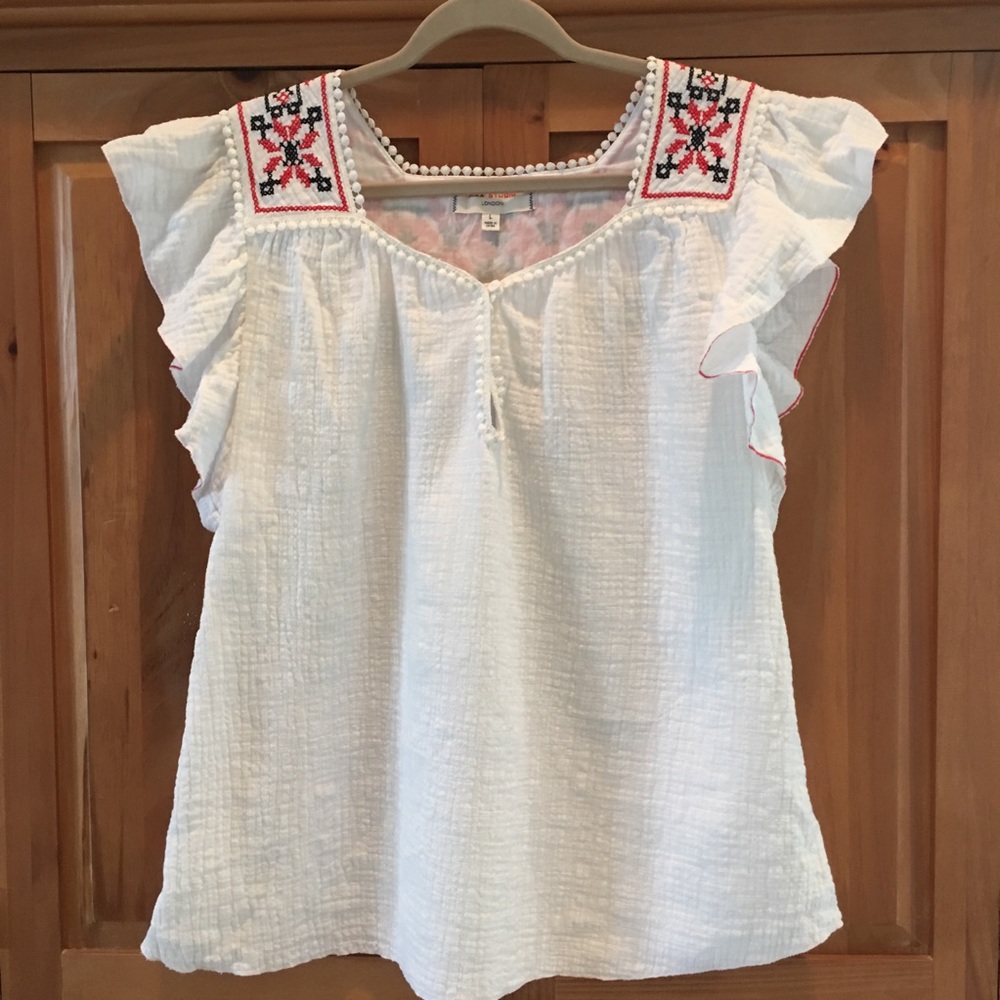 Max Studio Embroidered Gauze Flutter Sleeve Blouse